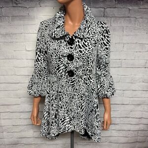 Ali Miles Jacket Womens Small Black White Animal Print Swing Bell Sleeves Fairy